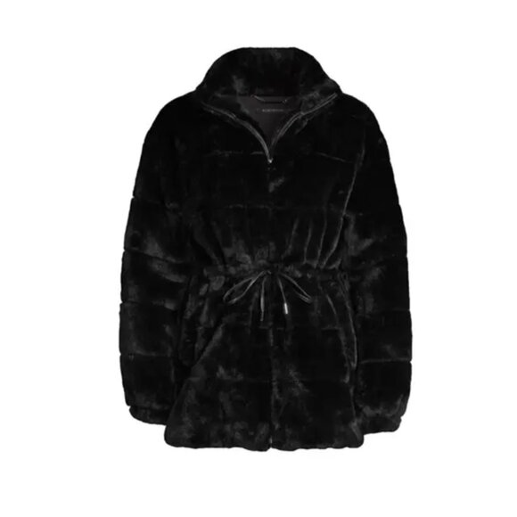 Elie Tahari Faux Fur Coat Womens Medium Black Cinch Waist Long Sleeve Jacket - Picture 15 of 15